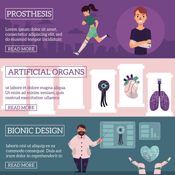 Vector bionic organs infographic posters set — Stock Vector