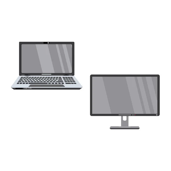 Vektor flacher Laptop-Computer und breiter Monitor — Stockvektor