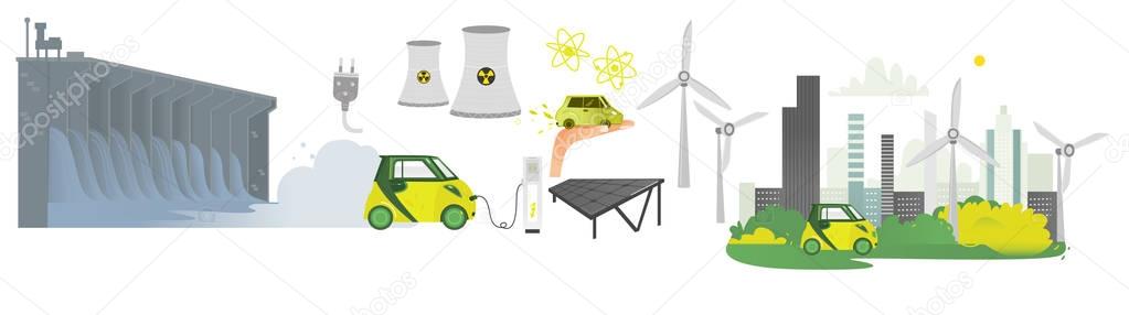 vector flat renewable, alternative energy icon set