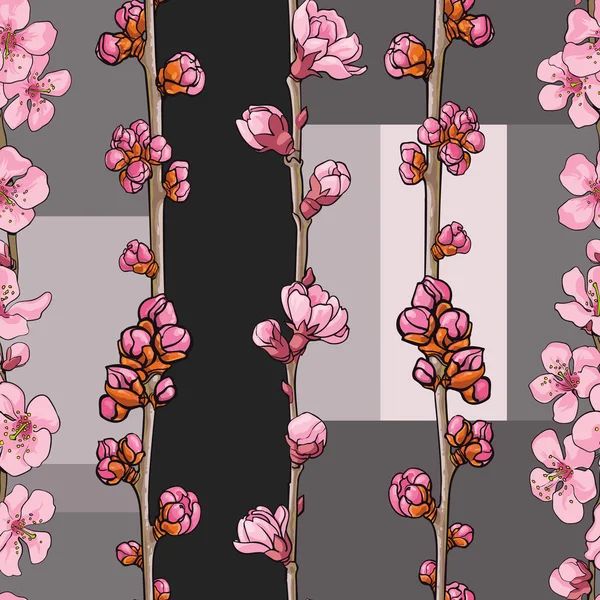手描き桜シームレス パターン ベクトル — ストックベクタ