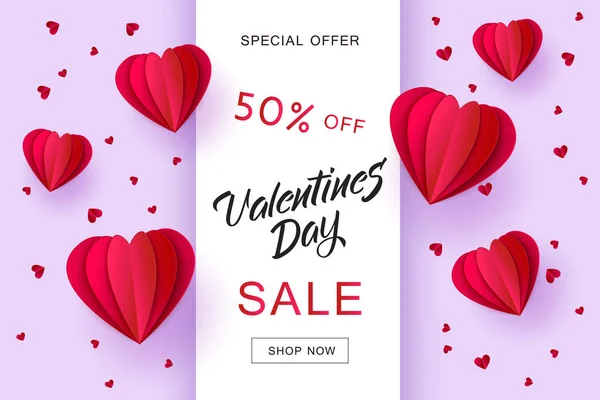 Vector valentines day sale paper origami heart — Stock Vector