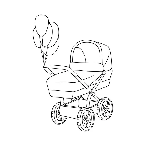 Zwart-wit tekening van kinderwagen, pram — Stockvector