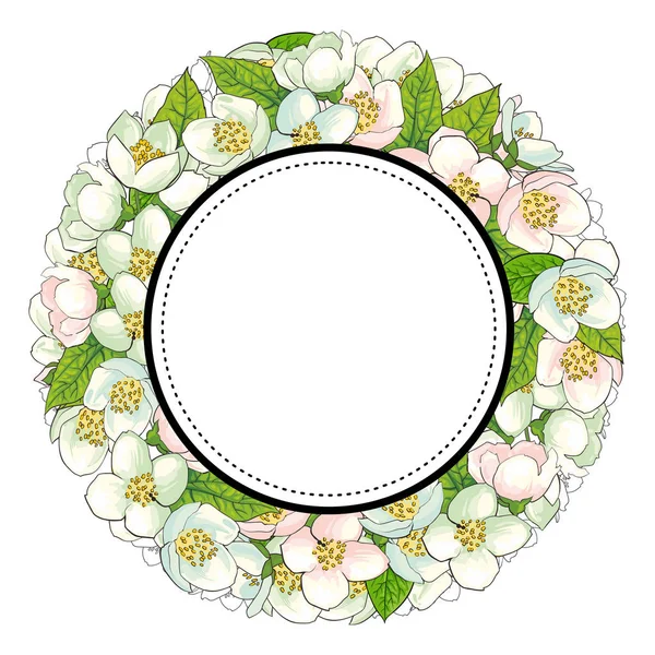 Round frame of cherry blossom branches