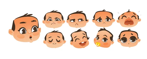 Conjunto de emoticono plano, cómic bebé niño, emoji conjunto — Archivo Imágenes Vectoriales