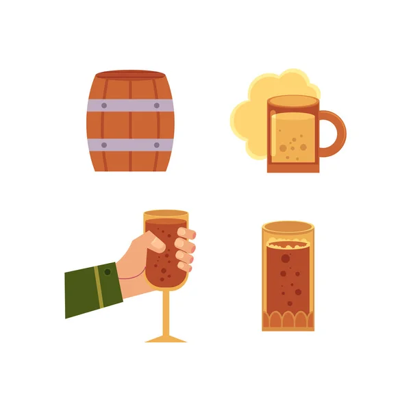 Vecteur plat bière symboles ensemble isolé — Image vectorielle