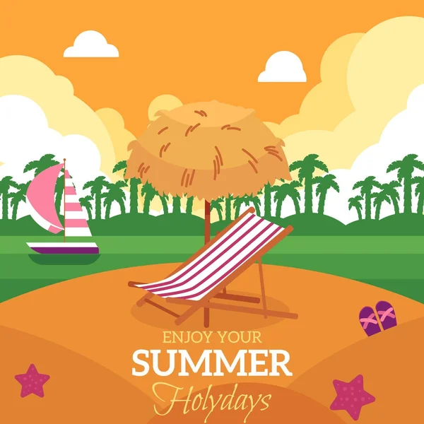 Sommar semester banner med stranden och lounge stol — Stock vektor