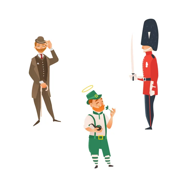 vector cartoon people in UK national costumes set