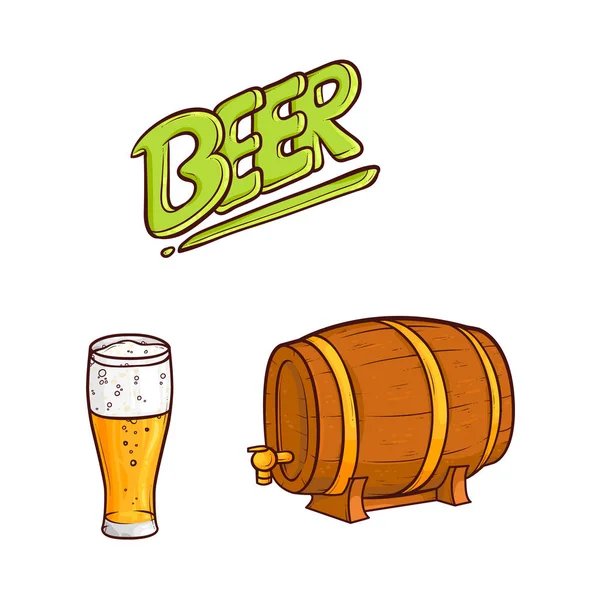 Vetor desenho animado conjunto de símbolos de cerveja — Vetor de Stock