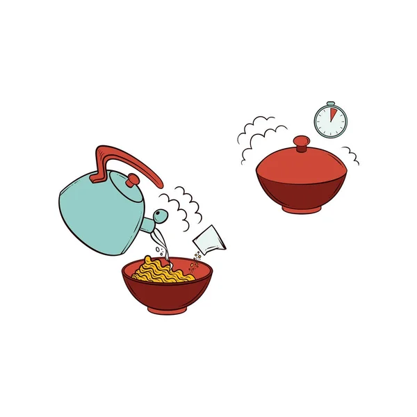 Διάνυσμα μακαρόνια noodles προετοιμασία βήματα εικονίδιο — Διανυσματικό Αρχείο