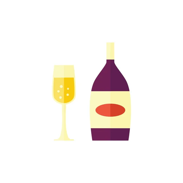 Vecteur verre plat de champagne et icône de bouteille — Image vectorielle
