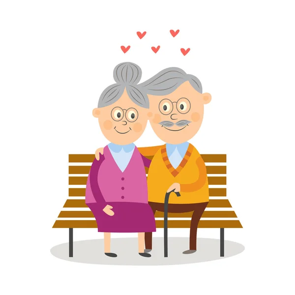 Legrační staré pár sedící spolu na lavičce v parku — Stockový vektor