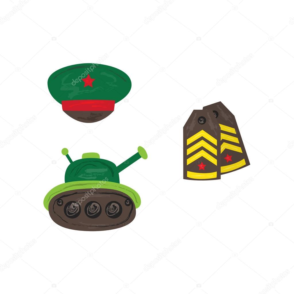 Vector flat army, military Fatherland Defender set