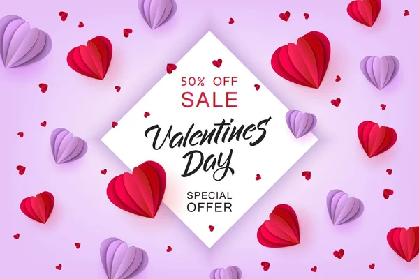 Vector valentines day sale paper origami heart — Stock Vector