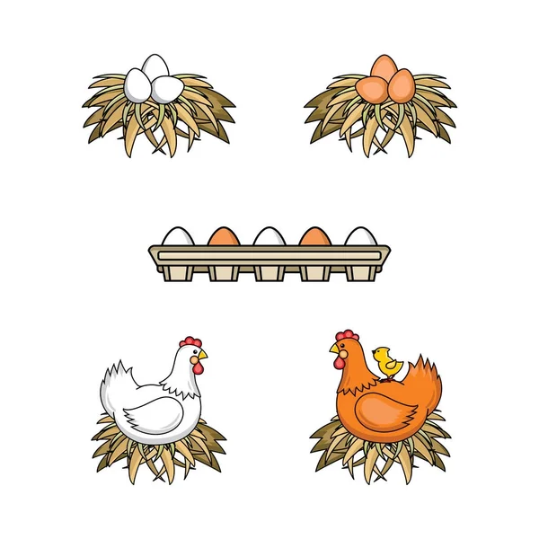 Векторная плоская курятина, набор для фермерских кур — стоковый вектор