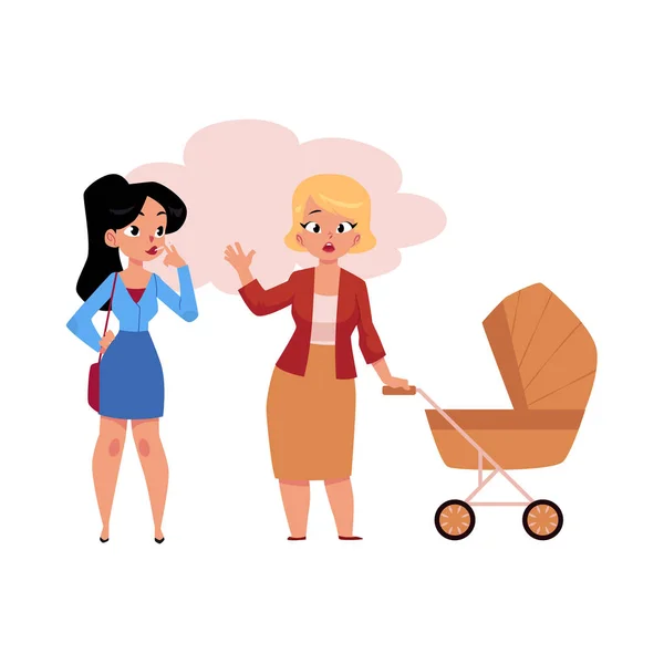 Vector platt kvinna rökning nära mamma barnvagn — Stock vektor