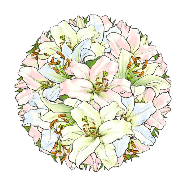 Elément de décoration ronde de fleurs de lys blanc — Image vectorielle