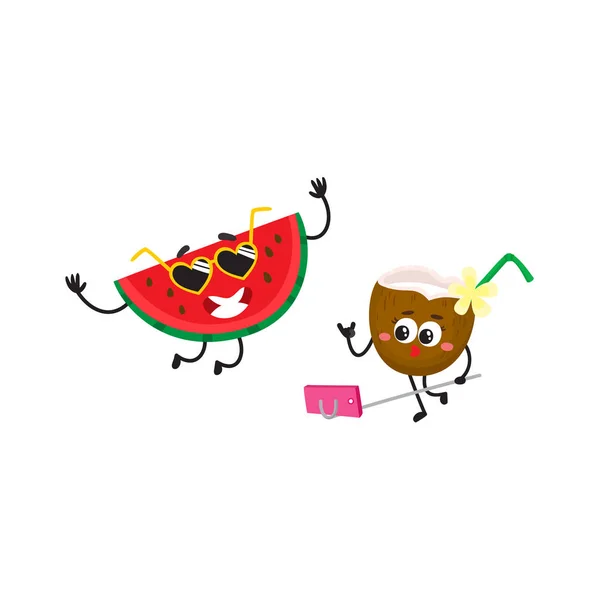 Vector de dibujos animados de verano personajes de frutas icono conjunto — Vector de stock