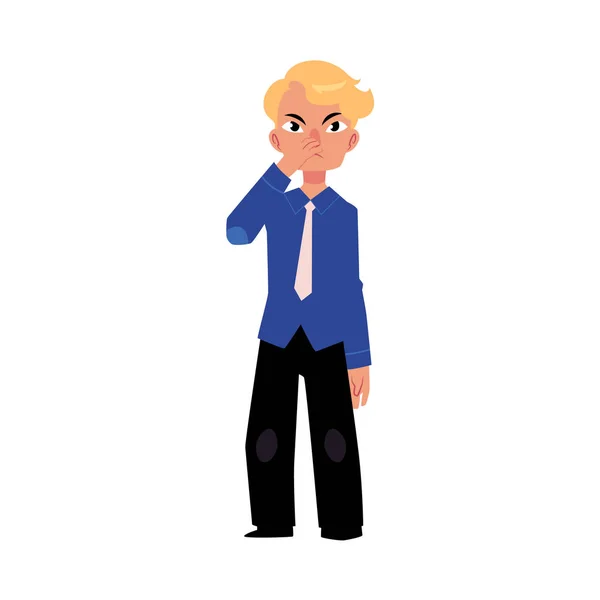 Vector flat business man pinching nose isolated — Stock Vector