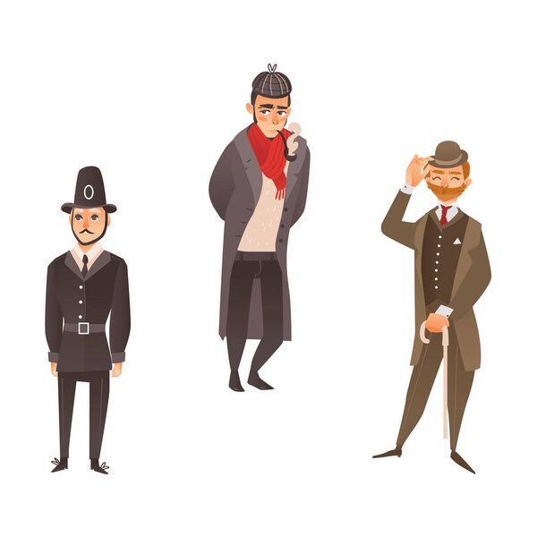 vector cartoon people in UK national costumes set