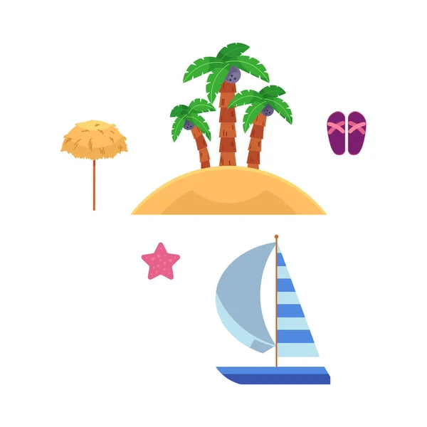 Vetor plana viajando ícone símbolos de férias de praia — Vetor de Stock