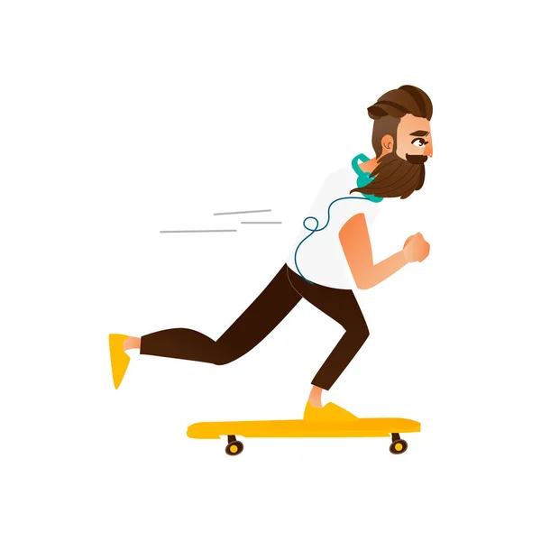 Vector de dibujos animados hipster skateboarding — Vector de stock