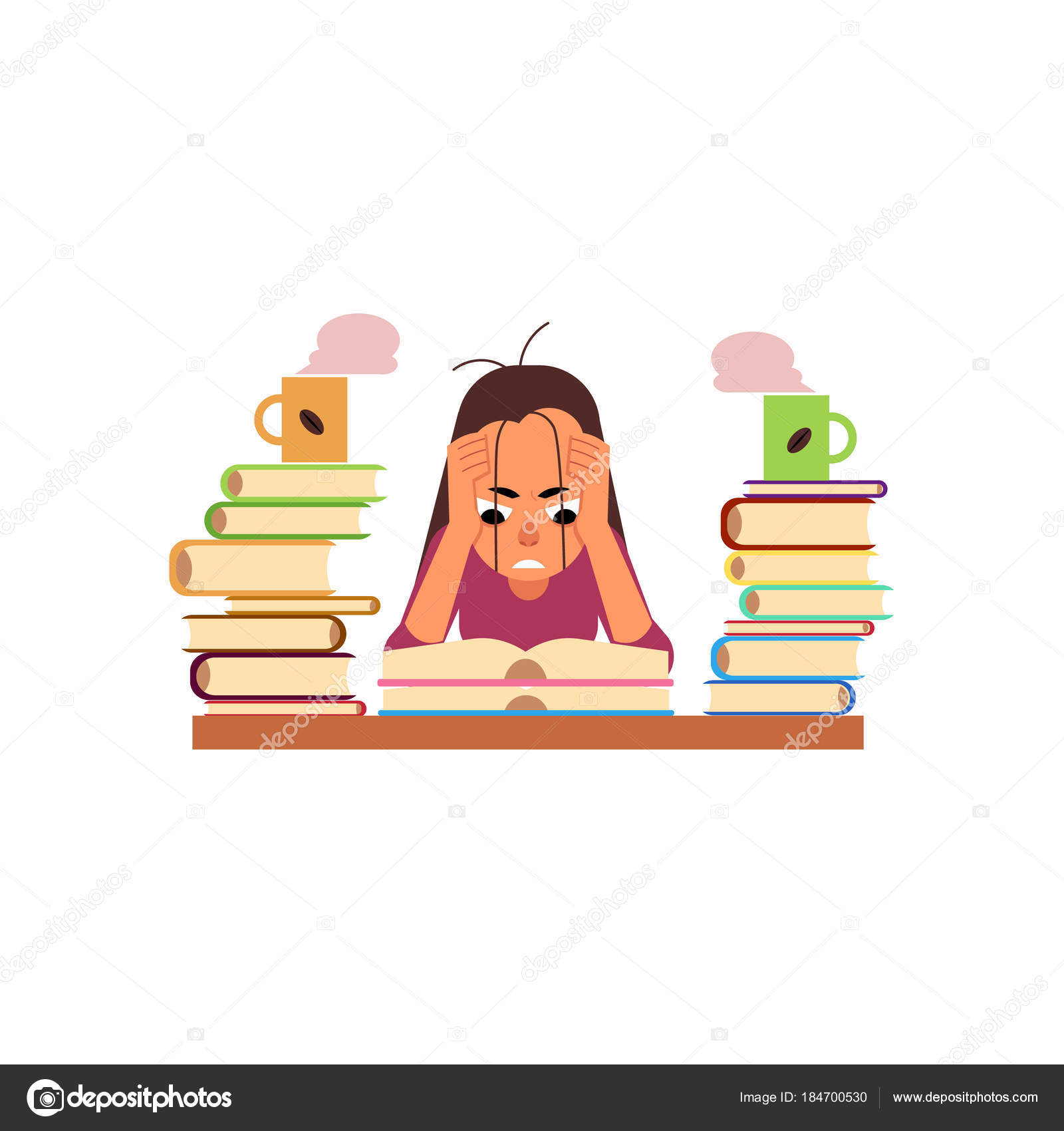 Vector flat stressed exhausted girl sitting books Stock Vector Image by ©Sabelskaya #184700530 Vector flat stressed exhausted girl sitting books Stock Vector Image by ©Sabelskaya #184700530