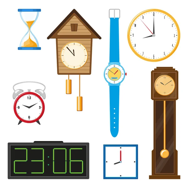 Vektor Flat Clock Typen Icon Set isoliert — Stockvektor