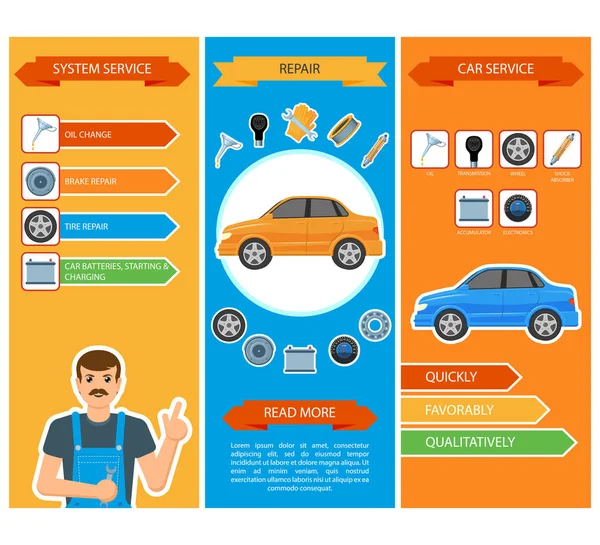 Vector auto reparatie, mechanica diensten infographics — Stockvector