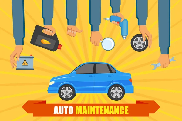 Vektor Auto Service Poster mit Hand halten Werkzeuge — Stockvektor