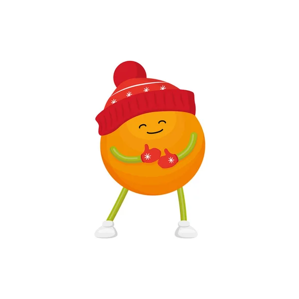 Διάνυσμα χειμερινό φρούτο πορτοκαλί με καπέλο, γάντια — Διανυσματικό Αρχείο