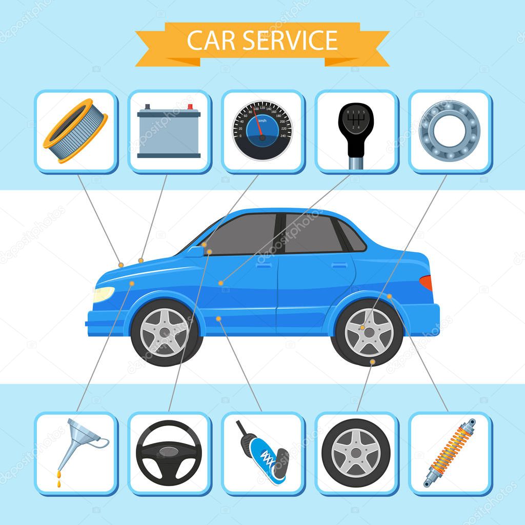 vector flat car service inforgaphic icons set