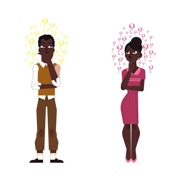 Vector plana adulto africano negro hombre mujer pensando — Vector de stock