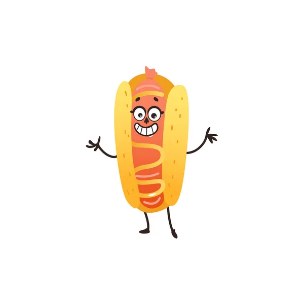 Vektör çizgi film hotdog karakteri izole — Stok Vektör
