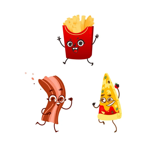 Vector de dibujos animados fastfood personajes conjunto aislado — Archivo Imágenes Vectoriales