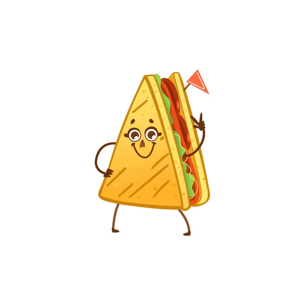 Personnage sandwich dessin animé vectoriel agitant la main — Image vectorielle