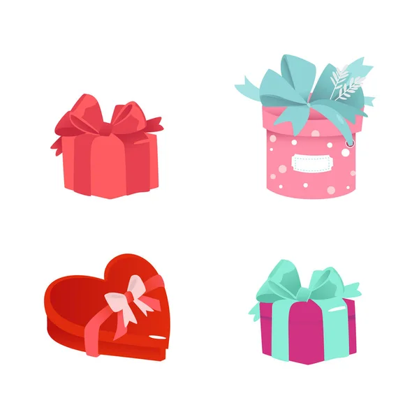 Vector cartoon present gift box ribbon bow set — Stock Vector