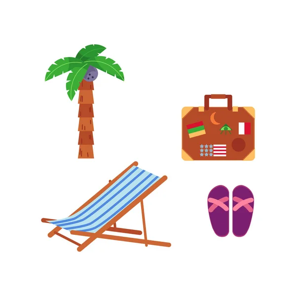 Vector plano viaje playa símbolos icono — Archivo Imágenes Vectoriales