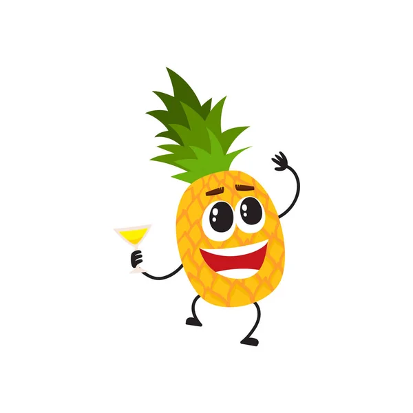 Funny pineapple character having fun at party — Stock Vector