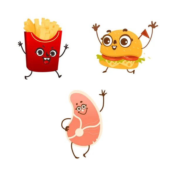 Vector de dibujos animados fastfood personajes conjunto aislado — Archivo Imágenes Vectoriales