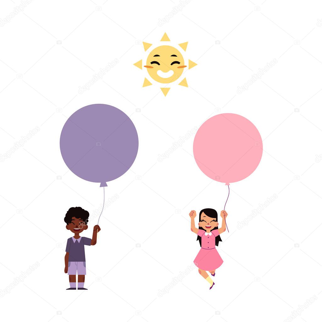 Vector flat children with air balloons set
