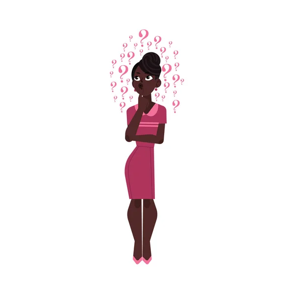 Vectotr dibujos animados africanos negro adulto chica pensando — Vector de stock