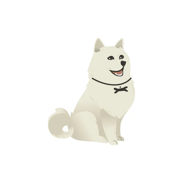 Lindo perrito esponjoso sentado mirando hacia arriba — Vector de stock