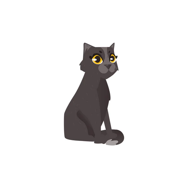 Lindo mullido gato negro chatacter sentado recta — Vector de stock