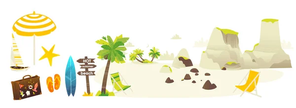 Vector plano viaje playa símbolos icono — Vector de stock