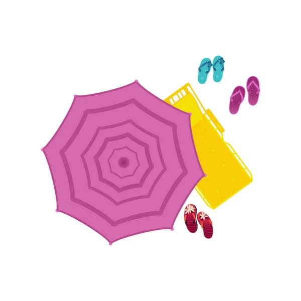 Vector beach sun umbrella lounger slipper icon — Stock Vector