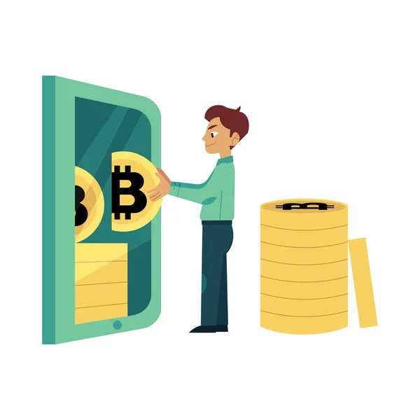 Wektor płaskie bitcoin mining biznesmen koncepcja — Wektor stockowy