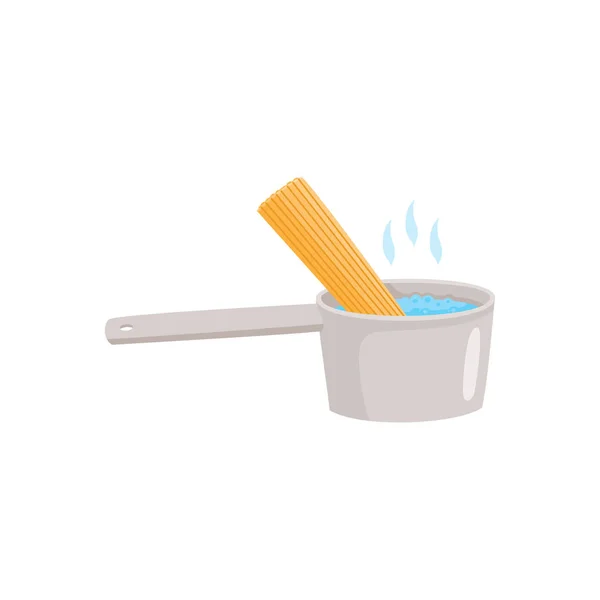 Kochanleitung zur Zubereitung von Nudeln mit kochendem Wasser in Schüssel und Spaghetti. — Stockvektor