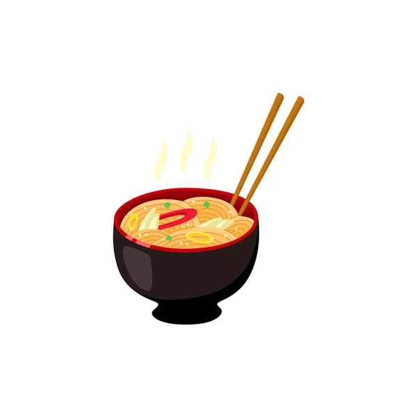 A forró ready-to-eat ramen tészta zöldséges pálcika tál. — Stock Vector