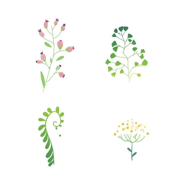 Dibujos animados vectorial planta verde abstracta conjunto icono — Vector de stock