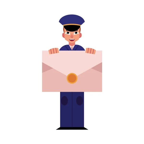 Vector cartoon postman mailman character letter — Stock Vector